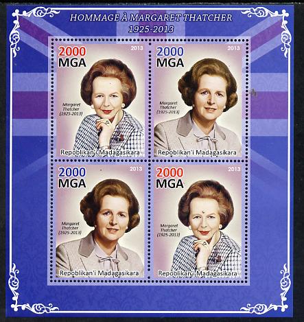 Madagascar 2013 Tribute to Margaret Thatcher perf sheetlet containing 4 values unmounted mint, stamps on personalities, stamps on constitutions, stamps on women, stamps on flags