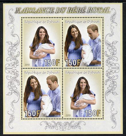 Djibouti 2013 Birth of Royal Baby (George) perf sheetlet containing 4 values unmounted mint, stamps on royalty, stamps on william, stamps on kate, stamps on george