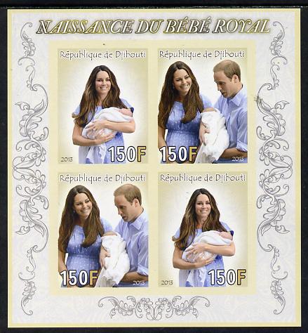 Djibouti 2013 Birth of Royal Baby (George) imperf sheetlet containing 4 values unmounted mint, stamps on , stamps on  stamps on royalty, stamps on  stamps on william, stamps on  stamps on kate, stamps on  stamps on george