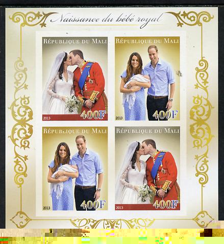 Mali 2013 Birth of Royal Baby (George) imperf sheetlet containing 4 values unmounted mint, stamps on royalty, stamps on william, stamps on kate, stamps on george