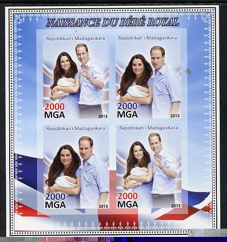 Madagascar 2013 Birth of Royal Baby (George) imperf sheetlet containing 4 values unmounted mint, stamps on royalty, stamps on william, stamps on kate, stamps on george