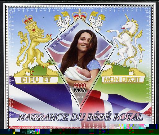 Madagascar 2013 Birth of Royal Baby (George) perf s/sheet containing Diamond Shaped value unmounted mint, stamps on royalty, stamps on william, stamps on kate, stamps on george, stamps on diamond, stamps on shaped