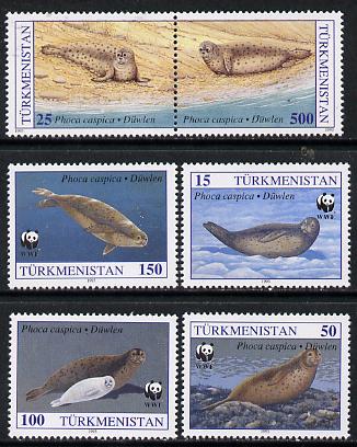 Turkmenistan 1993 WWF Caspian Seals set of 6 unmounted mint, stamps on wwf    seals     animals     polar, stamps on  wwf , stamps on 