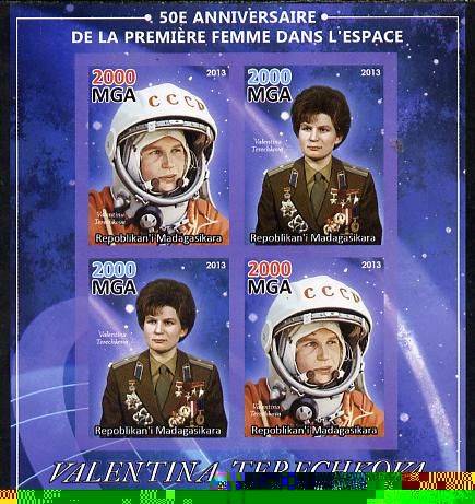 Madagascar 2013 50th Anniversary of First Woman in Space imperf sheetlet containing 4 values unmounted mint, stamps on , stamps on  stamps on personalities, stamps on  stamps on space, stamps on  stamps on women, stamps on  stamps on 