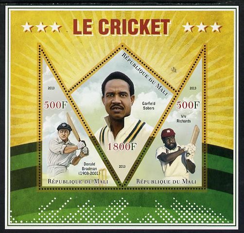 Mali 2013 Cricket perf sheetlet containing 2 triangular & one diamond shaped values unmounted mint, stamps on , stamps on  stamps on cricket