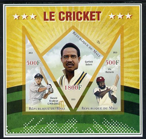 Mali 2013 Cricket imperf sheetlet containing 2 triangular & one diamond shaped values unmounted mint, stamps on , stamps on  stamps on cricket