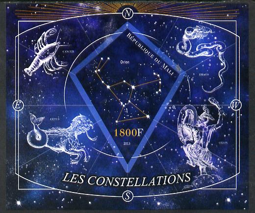 Mali 2013 Constellations imperf s/sheet containing one diamond shaped value unmounted mint, stamps on , stamps on  stamps on space, stamps on  stamps on astronomy, stamps on  stamps on astrology