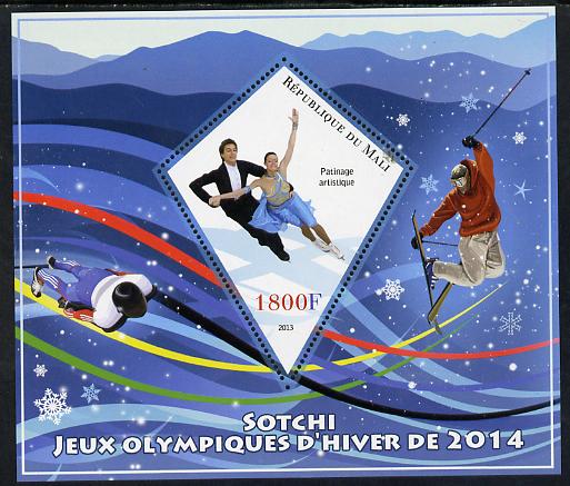 Mali 2013 Sotchi Winter Olympics perf s/sheet containing one diamond shaped value unmounted mint, stamps on olympics, stamps on skiing, stamps on ice skating, stamps on ice dancing