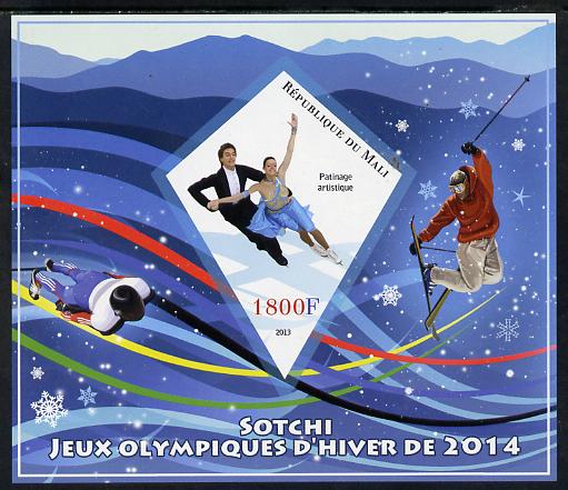 Mali 2013 Sotchi Winter Olympics perf s/sheet containing one diamond shaped value unmounted mint, stamps on olympics, stamps on skiing, stamps on ice skating, stamps on ice dancing