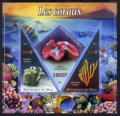 Mali 2013 Coral imperf sheetlet containing 2 triangular & one diamond shaped values unmounted mint, stamps on coral, stamps on marine life, stamps on scuba, stamps on diving, stamps on fish