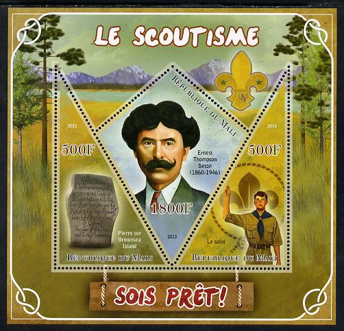 Mali 2013 Scouting perf sheetlet containing 2 triangular & one diamond shaped values unmounted mint, stamps on , stamps on  stamps on scouts