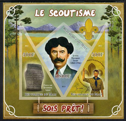 Mali 2013 Scouting imperf sheetlet containing 2 triangular & one diamond shaped values unmounted mint, stamps on , stamps on  stamps on scouts