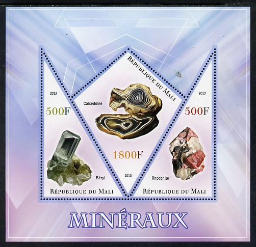 Mali 2013 Minerals #1 perf sheetlet containing 2 triangular & one diamond shaped values unmounted mint, stamps on , stamps on  stamps on minerals