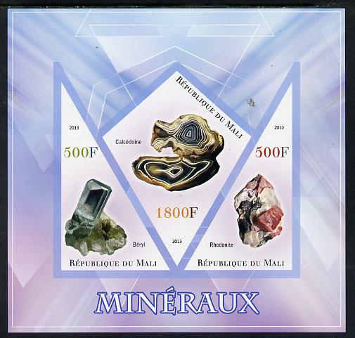 Mali 2013 Minerals #1 imperf sheetlet containing 2 triangular & one diamond shaped values unmounted mint, stamps on , stamps on  stamps on minerals