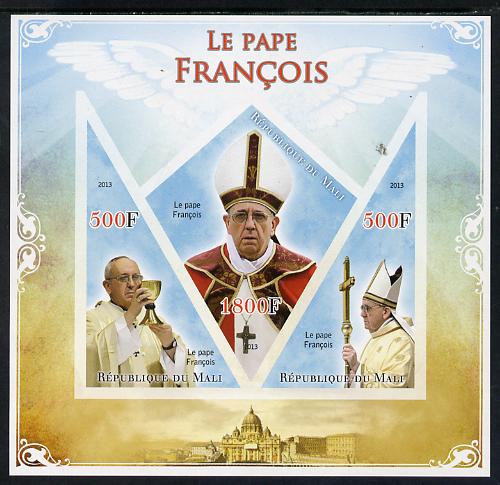 Mali 2013 French Popes imperf sheetlet containing 2 triangular & one diamond shaped values unmounted mint, stamps on , stamps on  stamps on pope, stamps on  stamps on popes, stamps on  stamps on religion