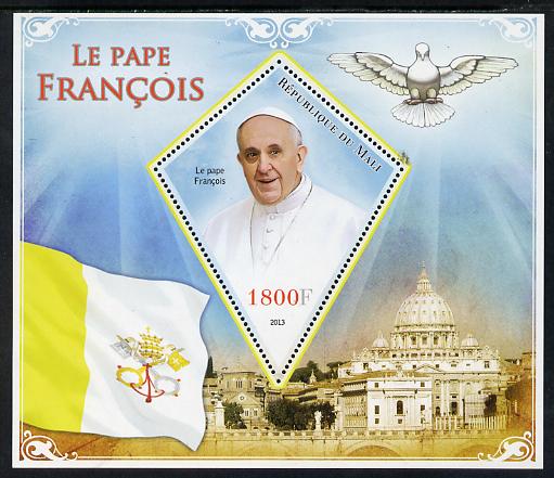 Mali 2013 French Popes perf s/sheet containing one diamond shaped value unmounted mint, stamps on , stamps on  stamps on pope, stamps on  stamps on popes, stamps on  stamps on religion