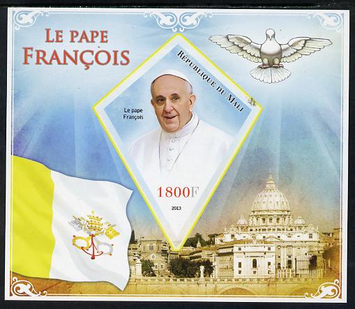 Mali 2013 French Popes imperf s/sheet containing one diamond shaped value unmounted mint, stamps on pope, stamps on popes, stamps on religion