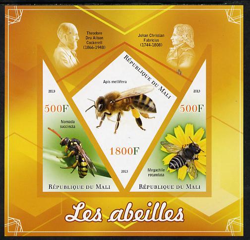 Mali 2013 Bees imperf sheetlet containing 2 triangular & one diamond shaped values unmounted mint, stamps on insects, stamps on bees, stamps on honey, stamps on food