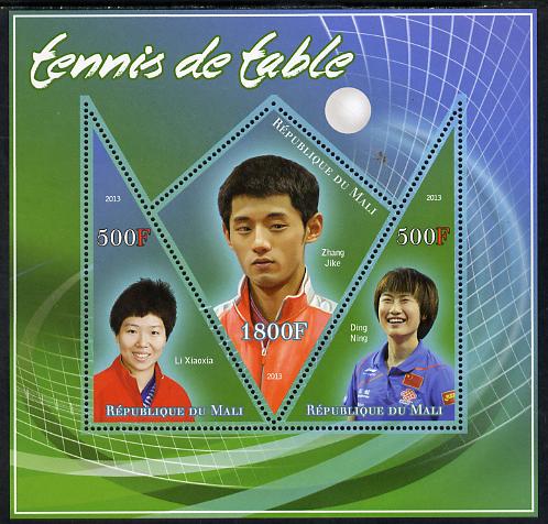 Mali 2013 Table Tennis perf sheetlet containing 2 triangular & one diamond shaped values unmounted mint, stamps on sport, stamps on table tennis