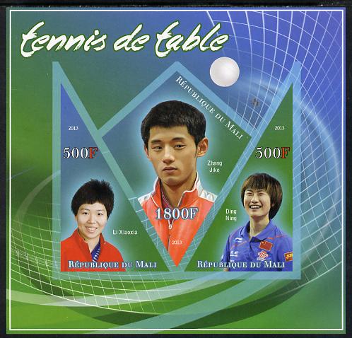 Mali 2013 Table Tennis imperf sheetlet containing 2 triangular & one diamond shaped values unmounted mint, stamps on sport, stamps on table tennis