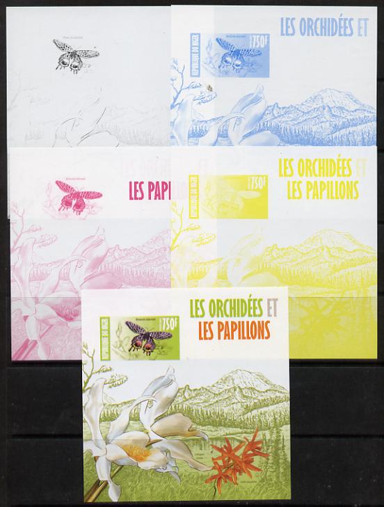 Niger Republic 2013 Orchids & Butterflies #2 m/sheet - the set of 5 imperf progressive proofs comprising the 4 individual colours plus all 4-colour composite, unmounted m..., stamps on butterflies, stamps on orchids, stamps on flowers