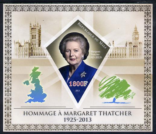 Mali 2013 Tribute to Margaret Thatcher imperf s/sheet containing Diamond Shaped value unmounted mint, stamps on , stamps on  stamps on personalities, stamps on  stamps on constitutions, stamps on  stamps on women, stamps on  stamps on london, stamps on  stamps on diamond, stamps on  stamps on shaped