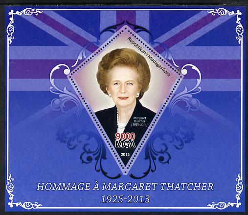 Madagascar 2013 Tribute to Margaret Thatcher perf s/sheet containing Diamond Shaped value unmounted mint, stamps on , stamps on  stamps on personalities, stamps on  stamps on constitutions, stamps on  stamps on women, stamps on  stamps on flags, stamps on  stamps on diamond, stamps on  stamps on shaped