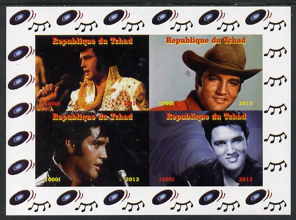 Chad 2013 Elvis Presley #1 imperf sheetlet containing 4 vals unmounted mint. Note this item is privately produced and is offered purely on its thematic appeal. , stamps on , stamps on  stamps on elvis, stamps on  stamps on pops, stamps on  stamps on music, stamps on  stamps on rock