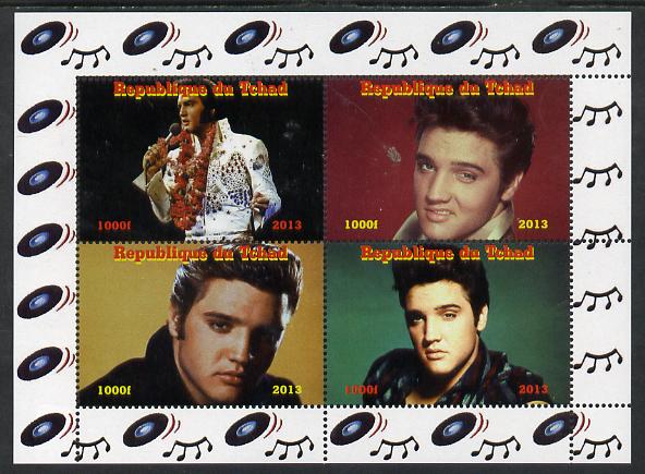 Chad 2013 Elvis Presley #2 perf sheetlet containing 4 vals unmounted mint. Note this item is privately produced and is offered purely on its thematic appeal. , stamps on elvis, stamps on pops, stamps on music, stamps on rock