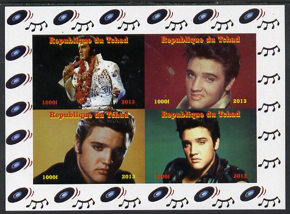 Chad 2013 Elvis Presley #2 imperf sheetlet containing 4 vals unmounted mint. Note this item is privately produced and is offered purely on its thematic appeal. , stamps on , stamps on  stamps on elvis, stamps on  stamps on pops, stamps on  stamps on music, stamps on  stamps on rock