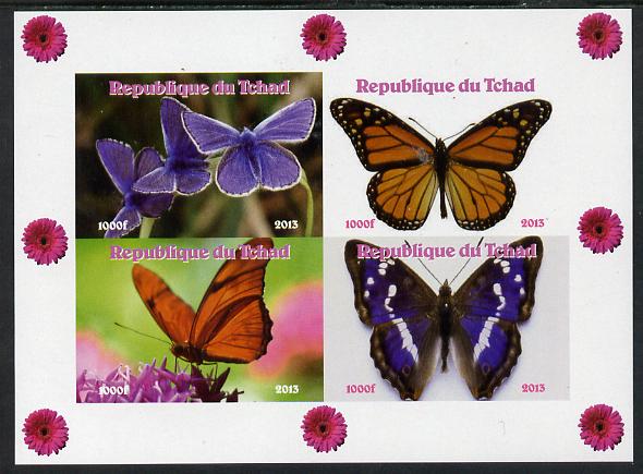 Chad 2013 Butterflies #06 imperf sheetlet containing 4 vals unmounted mint. Note this item is privately produced and is offered purely on its thematic appeal. , stamps on butterflies