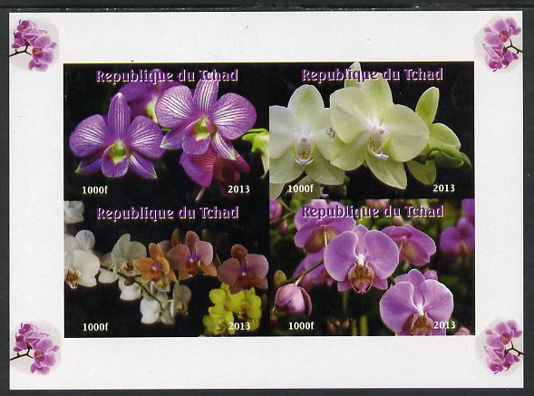 Chad 2013 Orchids imperf sheetlet containing 4 vals unmounted mint. Note this item is privately produced and is offered purely on its thematic appeal. , stamps on , stamps on  stamps on flowers, stamps on  stamps on orchids