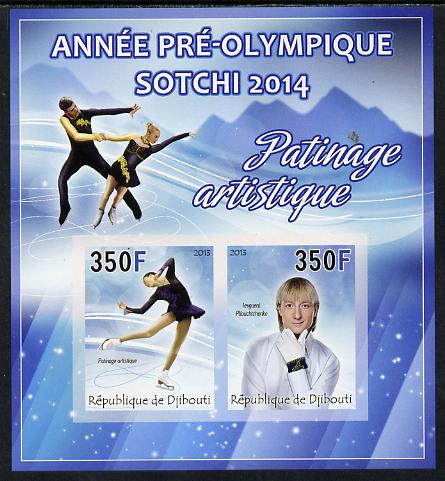 Djibouti 2013 Sochi Winter Olympics - Ice Dance imperf sheetlet containing 2 values unmounted mint, stamps on , stamps on  stamps on olympics, stamps on  stamps on  ice , stamps on  stamps on  skating, stamps on  stamps on dance