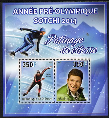 Djibouti 2013 Sochi Winter Olympics - Speed Skating perf sheetlet containing 2 values unmounted mint, stamps on olympics, stamps on  ice , stamps on  skating, stamps on 