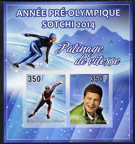 Djibouti 2013 Sochi Winter Olympics - Speed Skating imperf sheetlet containing 2 values unmounted mint, stamps on , stamps on  stamps on olympics, stamps on  stamps on  ice , stamps on  stamps on  skating, stamps on  stamps on 