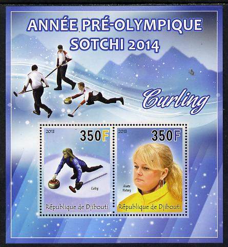 Djibouti 2013 Sochi Winter Olympics - Curling perf sheetlet containing 2 values unmounted mint, stamps on , stamps on  stamps on olympics, stamps on  stamps on  ice , stamps on  stamps on  curling