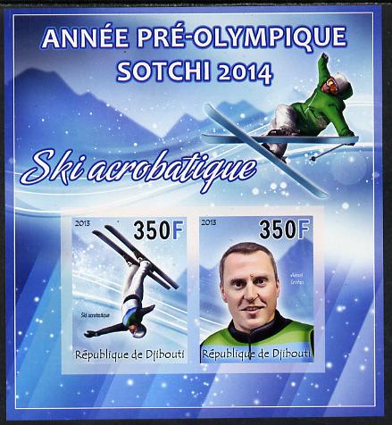 Djibouti 2013 Sochi Winter Olympics - Freestyle Skiing imperf sheetlet containing 2 values unmounted mint, stamps on olympics, stamps on  ice , stamps on  skiing