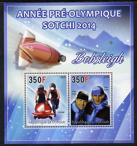 Djibouti 2013 Sochi Winter Olympics - Bobsled perf sheetlet containing 2 values unmounted mint, stamps on , stamps on  stamps on olympics, stamps on  stamps on  ice , stamps on  stamps on  bobsled