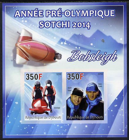 Djibouti 2013 Sochi Winter Olympics - Bobsled imperf sheetlet containing 2 values unmounted mint, stamps on , stamps on  stamps on olympics, stamps on  stamps on  ice , stamps on  stamps on  bobsled