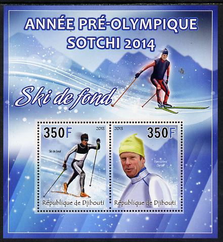 Djibouti 2013 Sochi Winter Olympics - Cross-Country Skiing perf sheetlet containing 2 values unmounted mint, stamps on , stamps on  stamps on olympics, stamps on  stamps on  ice , stamps on  stamps on  skiing