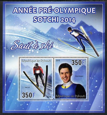 Djibouti 2013 Sochi Winter Olympics - Ski Jumping perf sheetlet containing 2 values unmounted mint, stamps on olympics, stamps on  ice , stamps on  skiing