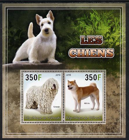 Djibouti 2013 Dogs #4 perf sheetlet containing 2 values unmounted mint, stamps on , stamps on  stamps on dogs