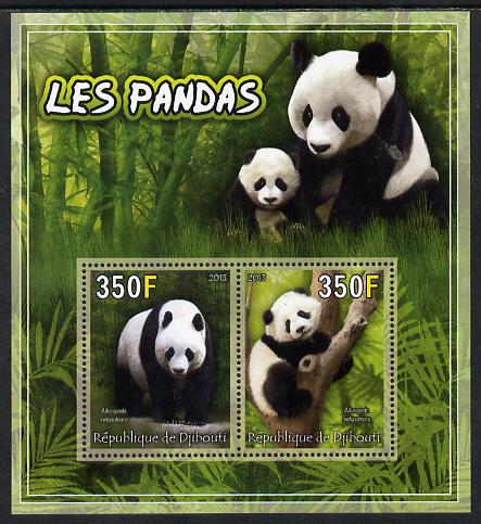 Djibouti 2013 Pandas perf sheetlet containing 2 values unmounted mint, stamps on , stamps on  stamps on animals, stamps on  stamps on bears, stamps on  stamps on pandas