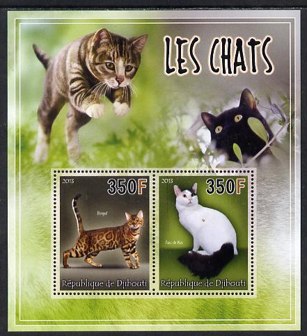 Djibouti 2013 Domestic Cats #4 perf sheetlet containing 2 values unmounted mint, stamps on cats