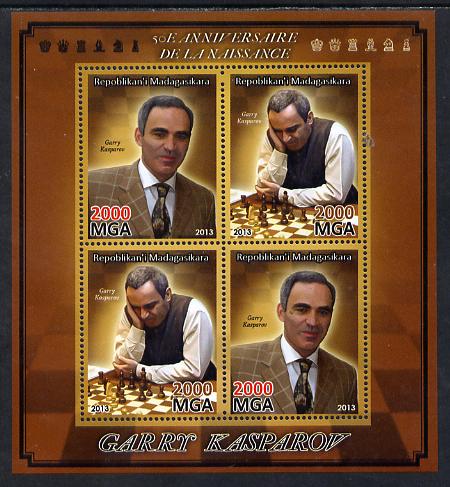 Madagascar 2013 Garry Kasparov (chess) perf sheetlet containing 4 values unmounted mint, stamps on , stamps on  stamps on personalities, stamps on  stamps on chess