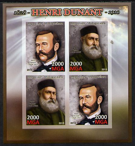 Madagascar 2013 Henry Dunant imperf sheetlet containing 4 values unmounted mint, stamps on , stamps on  stamps on personalities, stamps on  stamps on dunant, stamps on  stamps on red cross