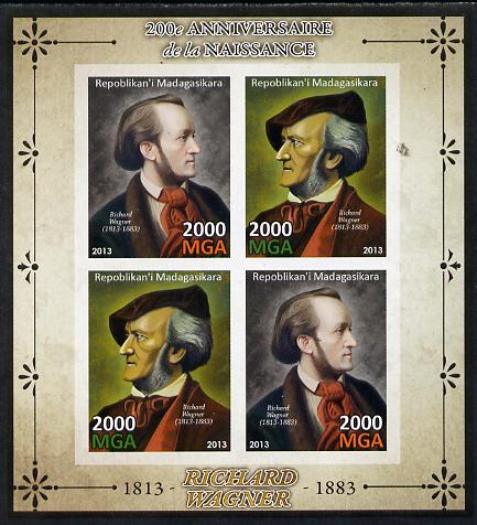Madagascar 2013 200th Birth Anniversary of Richard Wagner imperf sheetlet containing 4 values unmounted mint, stamps on , stamps on  stamps on personalities, stamps on  stamps on music, stamps on  stamps on wagner, stamps on  stamps on composers, stamps on  stamps on opera