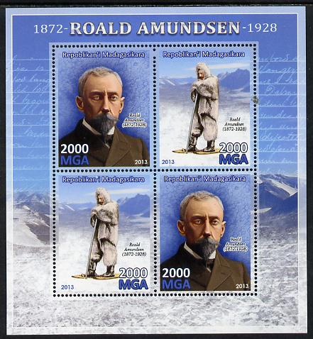 Madagascar 2013 Roald Amundsen perf sheetlet containing 4 values unmounted mint, stamps on , stamps on  stamps on personalities, stamps on  stamps on explorers, stamps on  stamps on polar