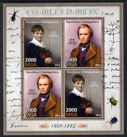 Madagascar 2013 Charles Darwin perf sheetlet containing 4 values unmounted mint, stamps on , stamps on  stamps on personalities, stamps on  stamps on science, stamps on  stamps on animals, stamps on  stamps on insects