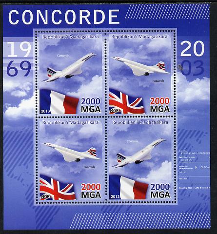 Madagascar 2013 Concorde perf sheetlet containing 4 values unmounted mint, stamps on , stamps on  stamps on concorde, stamps on  stamps on aviation, stamps on  stamps on flags